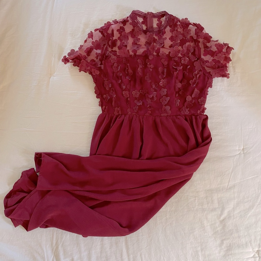 SHEIN Maroon Flower Detail Occasion Dress